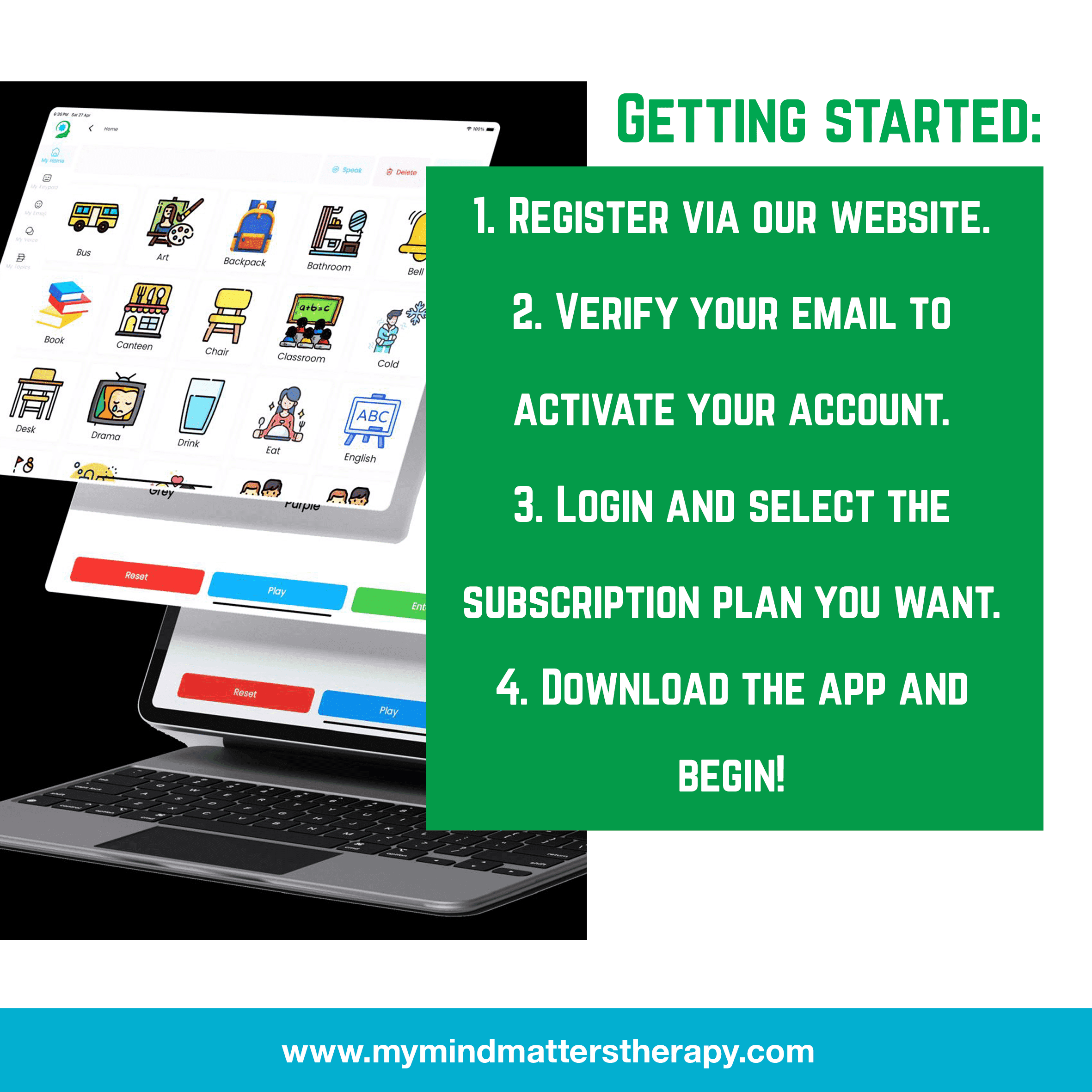 My Mind Matters app layouts on tablet device